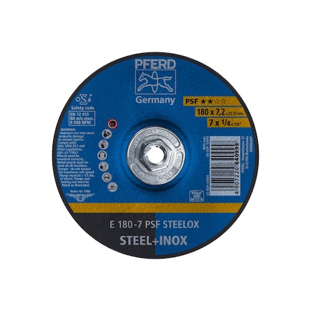 Pferd 7" x 1/4 Grinding Wheel, 5/8-11 Thd. - PSF STEELOX - Type 27 61006